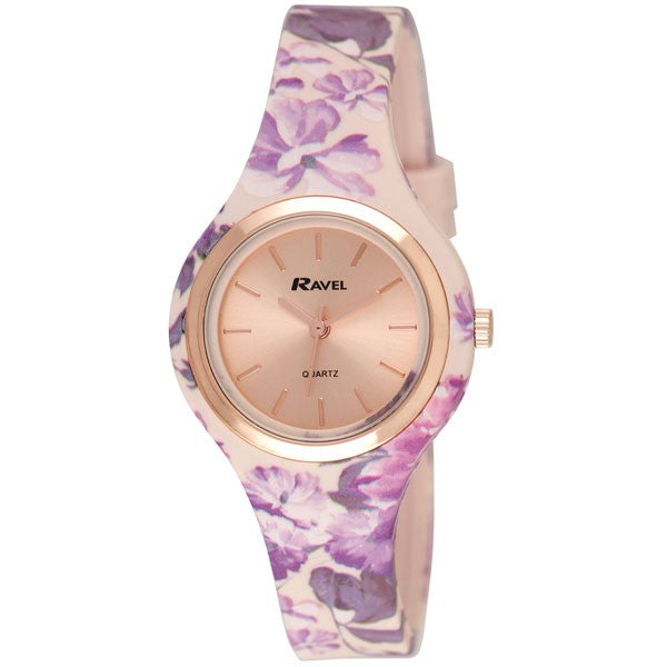 Ravel Ladies Rose Gold Floral Summer Days Silicon Watch Floral Pink R1801.25f