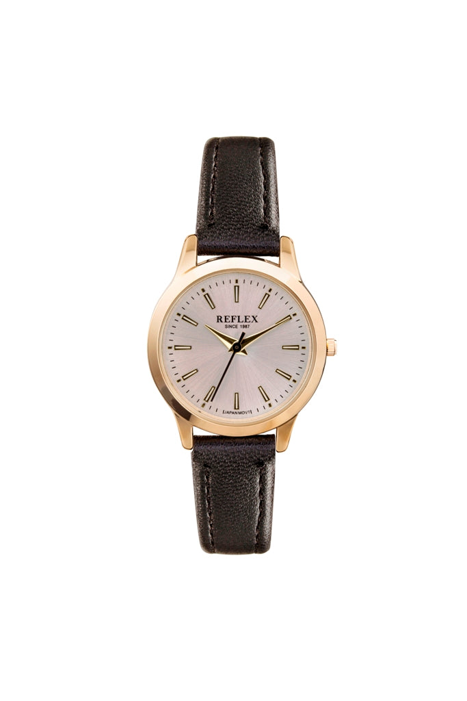 Reflex Ladies Watch Black Leather Strap Silver Dial Ref0048