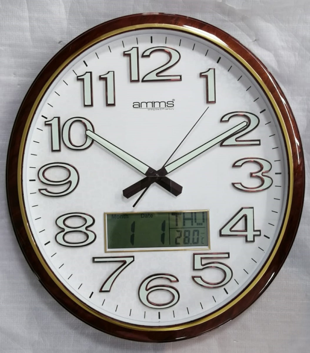 AMMS White Round Analogue with Date Feature Wall Clock