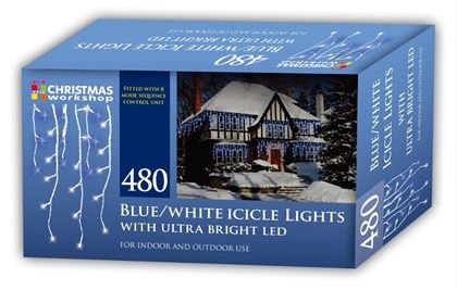 Christmas Workshop 480 LED Icicle Chaser Lights -Blue & White (Carton of 6)