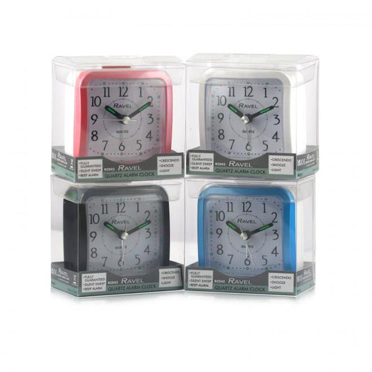 Ravel Rectangular Mini Bedside Quartz Alarm Clock RC043 Available Multiple Colour