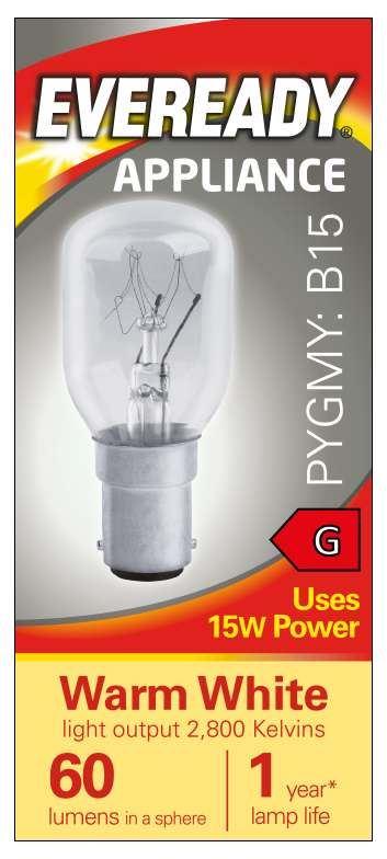 Eveready S1055 Pygmy Bulb B15 (SBC) 60lm 15W Warm White (Pack of 10)