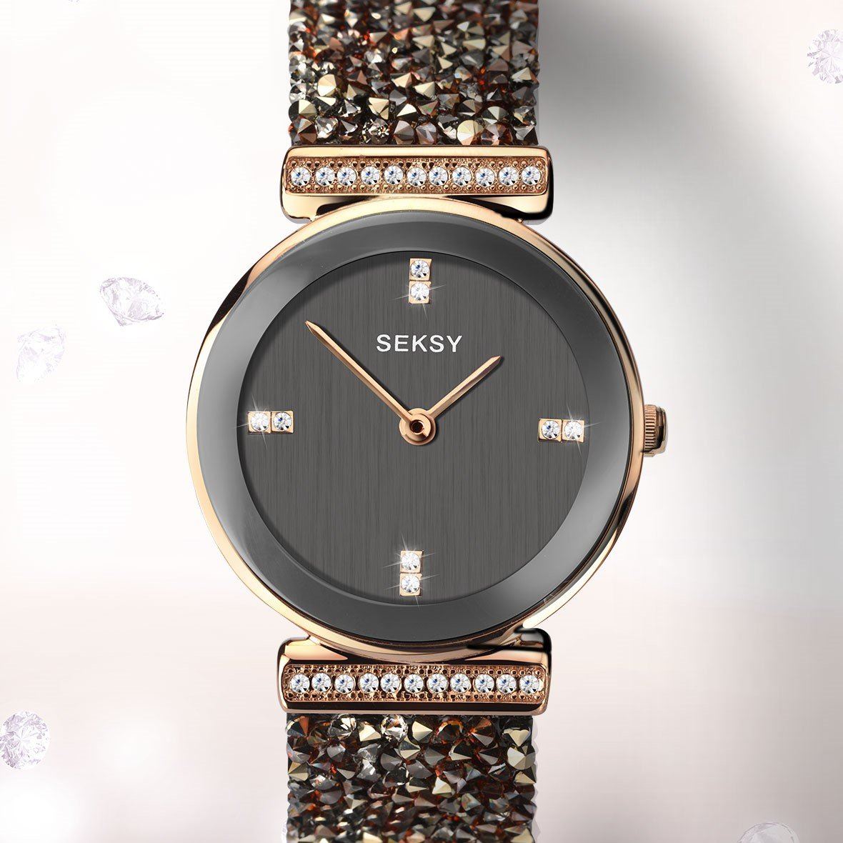 Seksy Ladies Fashion Designer Rose Gold Plated Bracelet Watch 2656