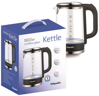 Infapower Glass 1800w 1.7L 360° Cordless Kettle- X507