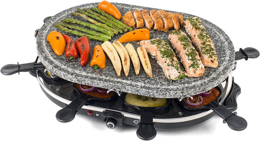 Giles & Posner Electric Stone Raclette Grill Indoor Tabletop Hot Plate Non-Stick Grill Pans 1200 W