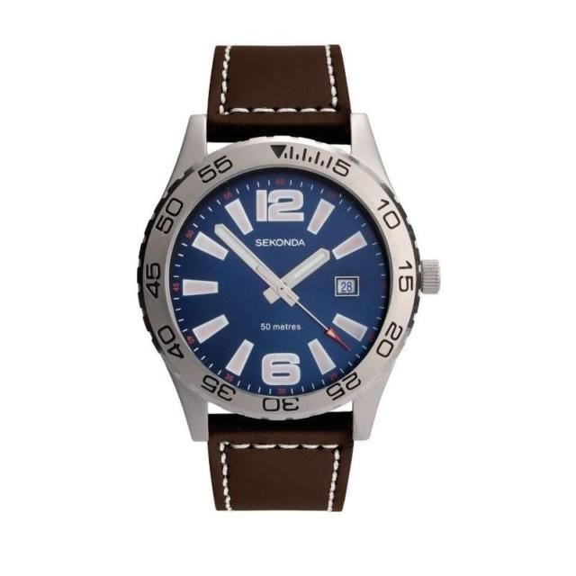 Sekonda Mens Stainless Steel Leather Strap Watch 3252