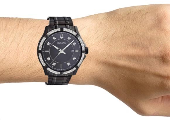 Bulova Mens Black Ip Diamond Dial And Bracelet Watch 98e116