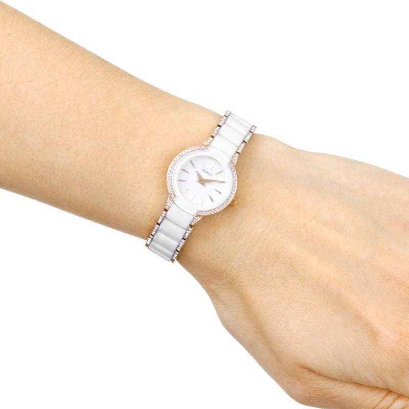 Seksy Ladies Fashion Design Diamond Case White Dial And Bracelet Watch 2381