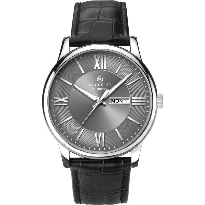 Accurist Men's Fashion Dress Black Leather Strap watch 7189