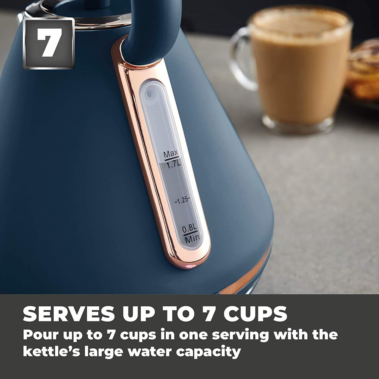 Tower Cavaletto 1.7L 3000W Pyramid Kettle - Blue/Rose Gold