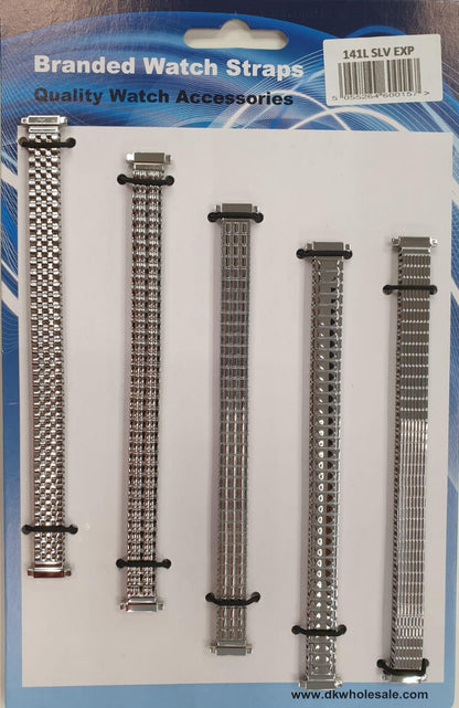 Gents And Ladies Metal Chrome Expandable Watch Straps 5 Pk Available in Silver Tone 141GL