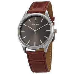 Sekonda Men's Quartz Grey dial brown leather strap watch 1519