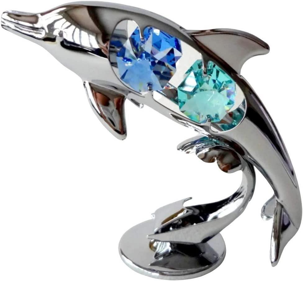 Crystocraft Dolphin Crystal Ornament With Swarovski Elements Gift Boxed Fish Blue Green Crystals Silver Chrome Plated Perfect Keepsake Collectors Gift Figurine