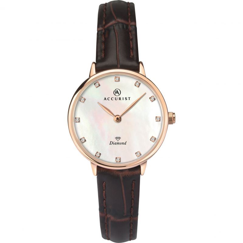 Accurist Women's Fashion PVD Rose Plated Case Leather strap Wristwatch 8210