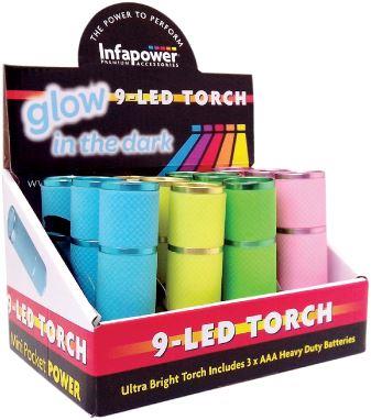 Infapower 9-LED Torch Glow in the dark (Pack of 12)