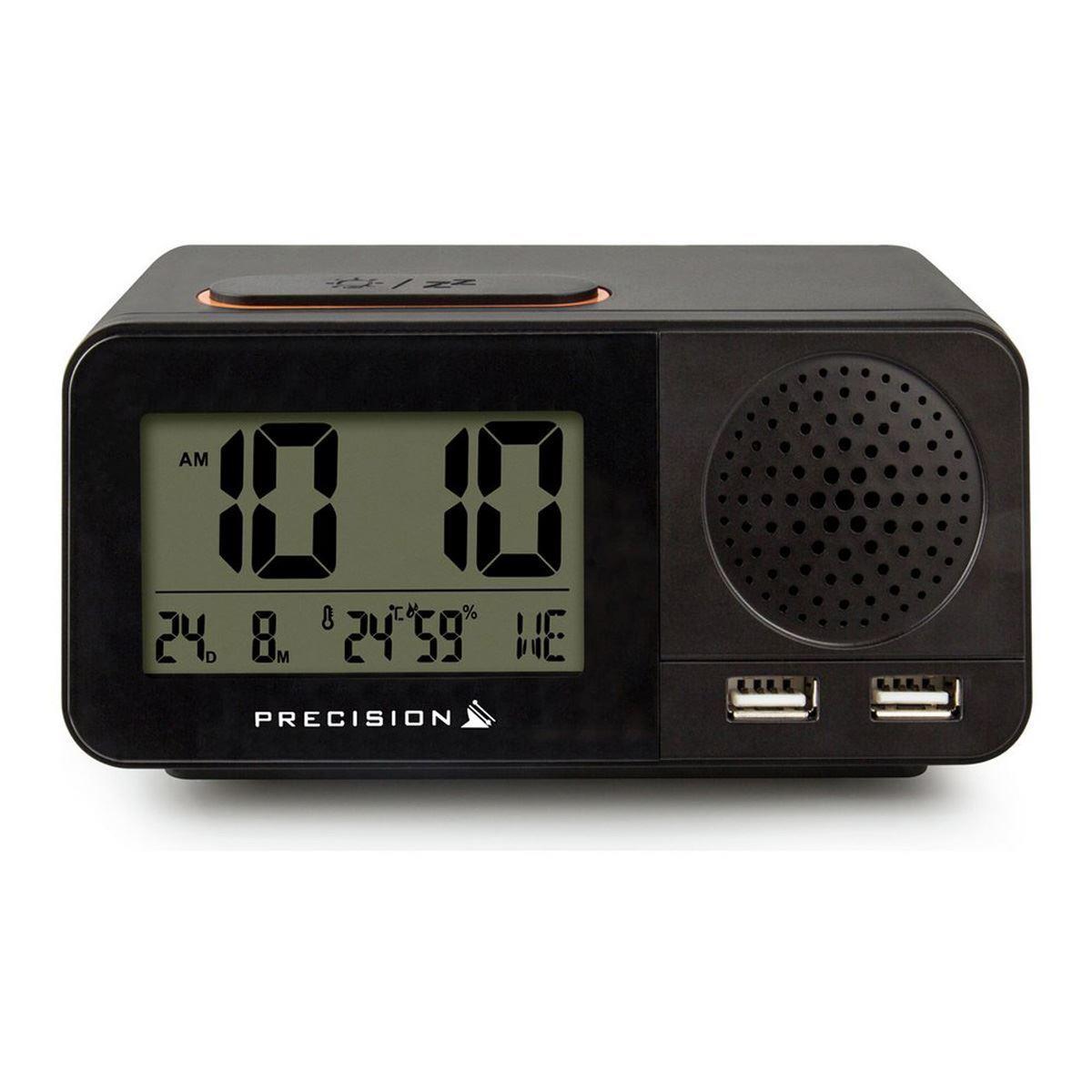 AP055 Precision Radio Controlled Digital USB Dual Alarm Black Clock