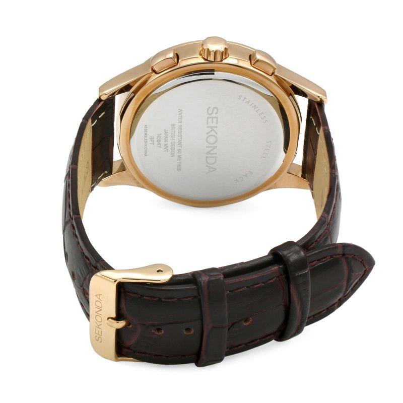 Sekonda Men's Chronograph Rose Gold With Brown leather strap watch 3847