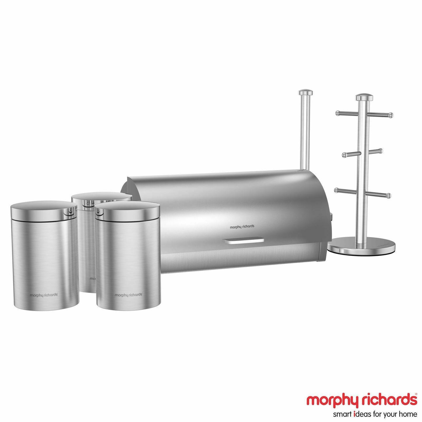 Morphy Richards Accents Storage Set, Silver, 6 Piece - Breadbin Canister TowelPole Mugtree