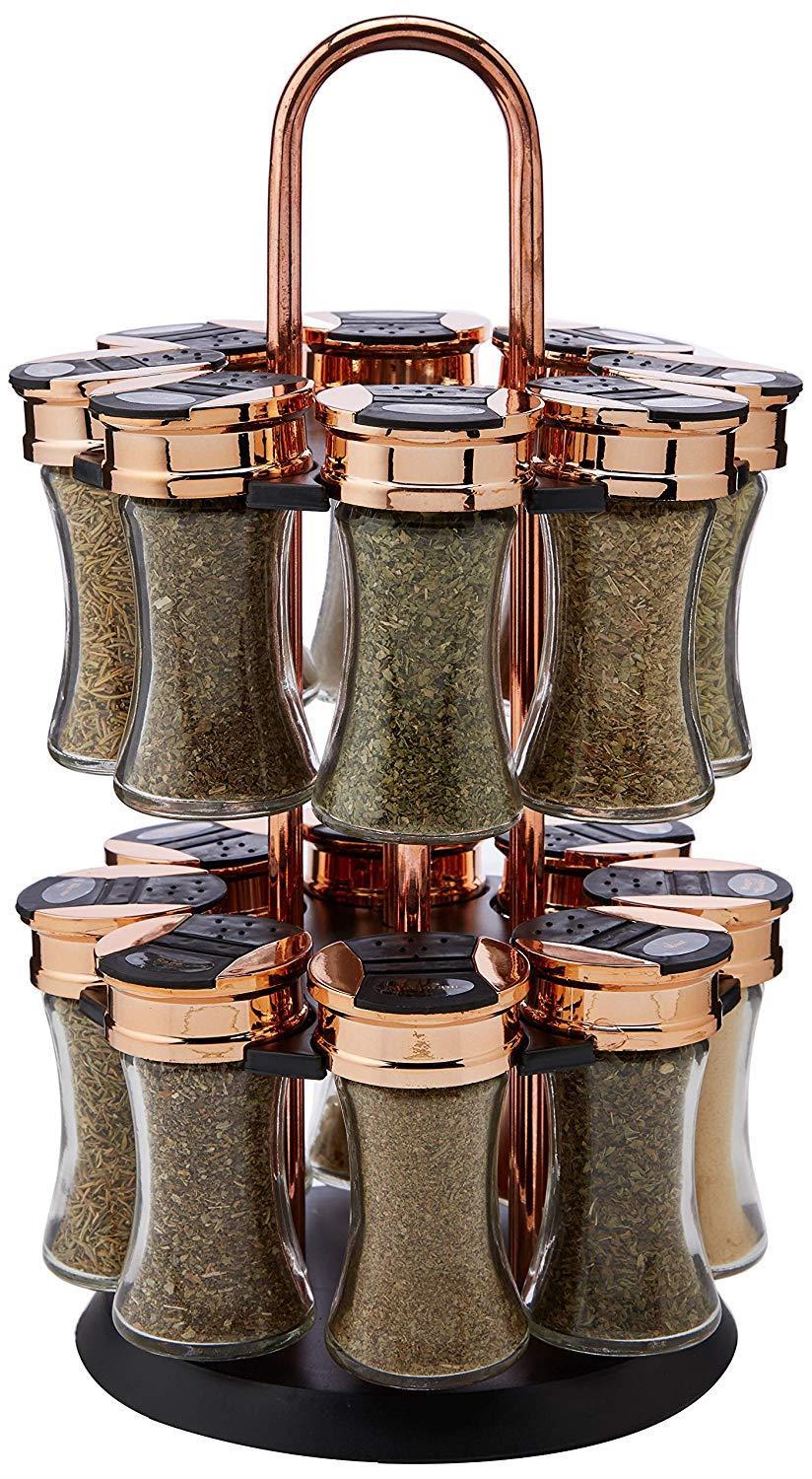 Tower Rose Gold, Rotating Spice Rack with 16 Jars, Pre Filled with Spices T826021RM