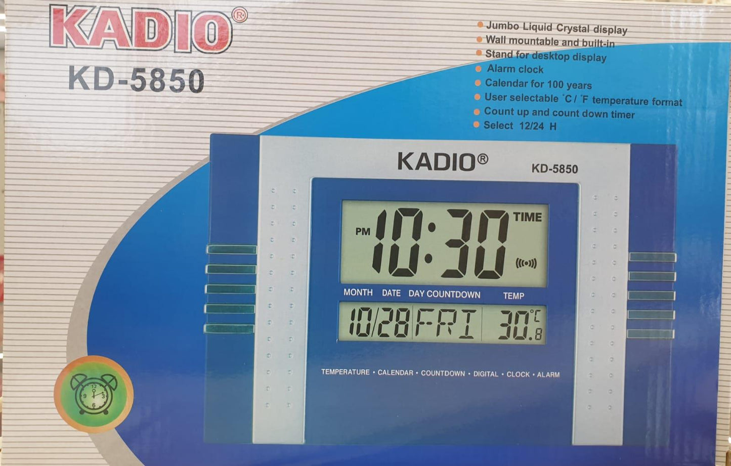 Kadio Digital Wall Mounted Clock with Temperature Day/Date Display KD-5850 Available Multiple Colour