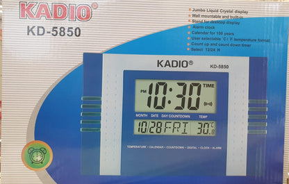 Kadio Digital Wall Mounted Clock with Temperature Day/Date Display KD-5850 Available Multiple Colour