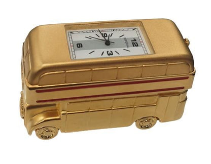 Miniature Clock Gold Plated Double Decker London Bus Solid Brass IMP89 - CLEARANCE NEEDS RE-BATTERY