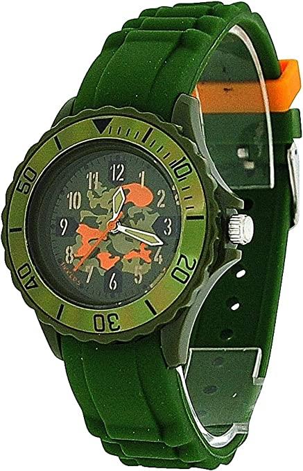 Tikkers Boys Analogue Green Army Style Rubber Strap Sports Watch TK0030