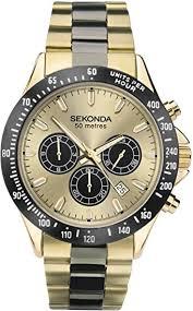 Sekonda Men's black and gold bracelet chronograph watch 1650