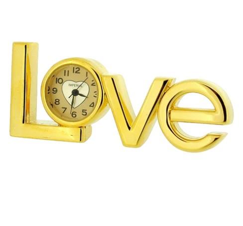 Miniature Clock Gold Metal "Love" Solid Brass IMP416 - CLEARANCE NEEDS RE-BATTERY