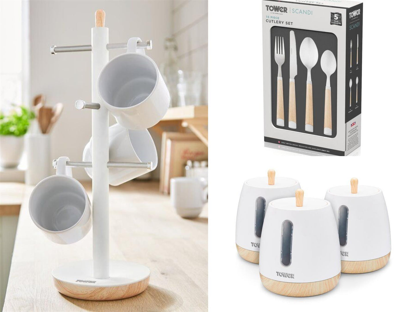 Tower Scandi Canister Cutlery & Mug Tree Set