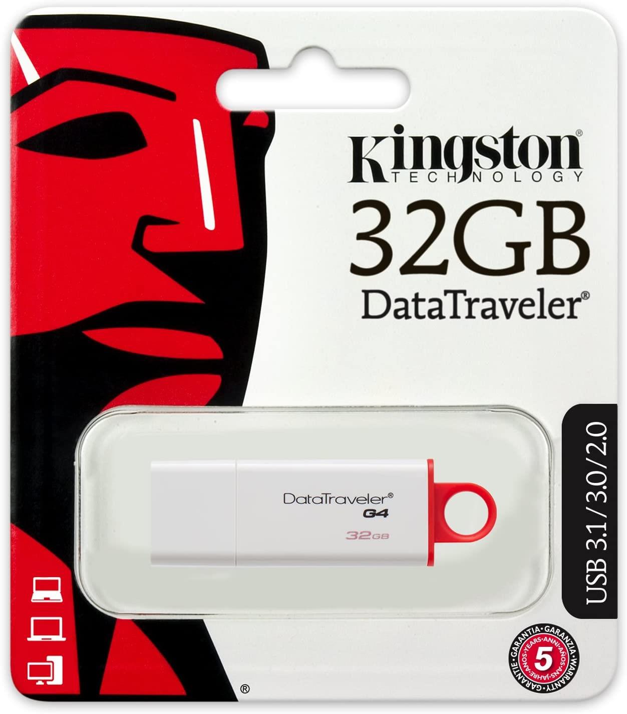 Kingston Data Traveler G4 USB 3.1 Gen 1 (USB 3.0) Flash Drive- 32 GB Red/White