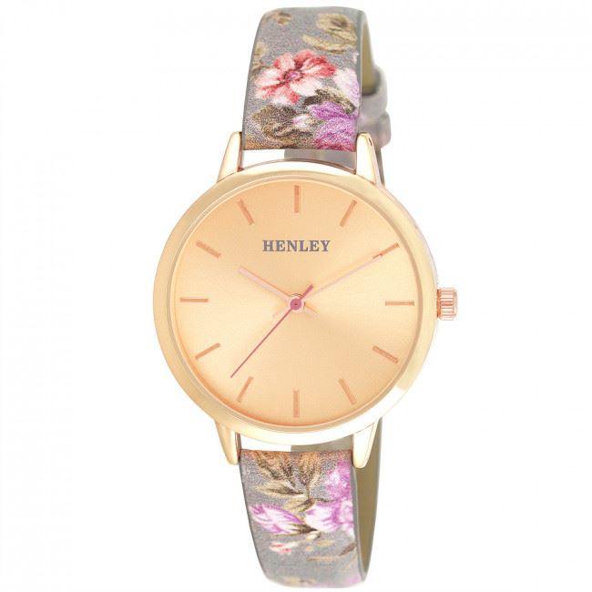 Henley Women's Fashion Casual Spring Floral Leather Strap Watch H06154.5