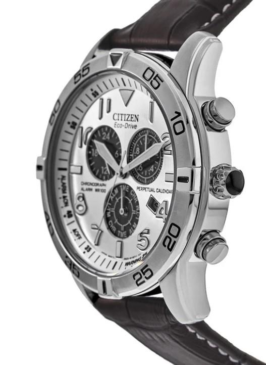 Citizen Eco-drive Mens Chronograph White Dial Black Leather Strap Watch Bl5470-14a