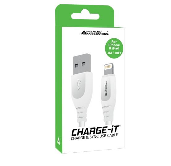 Advanced Accessories 3 Metre 8 Pin to USB Cable - White