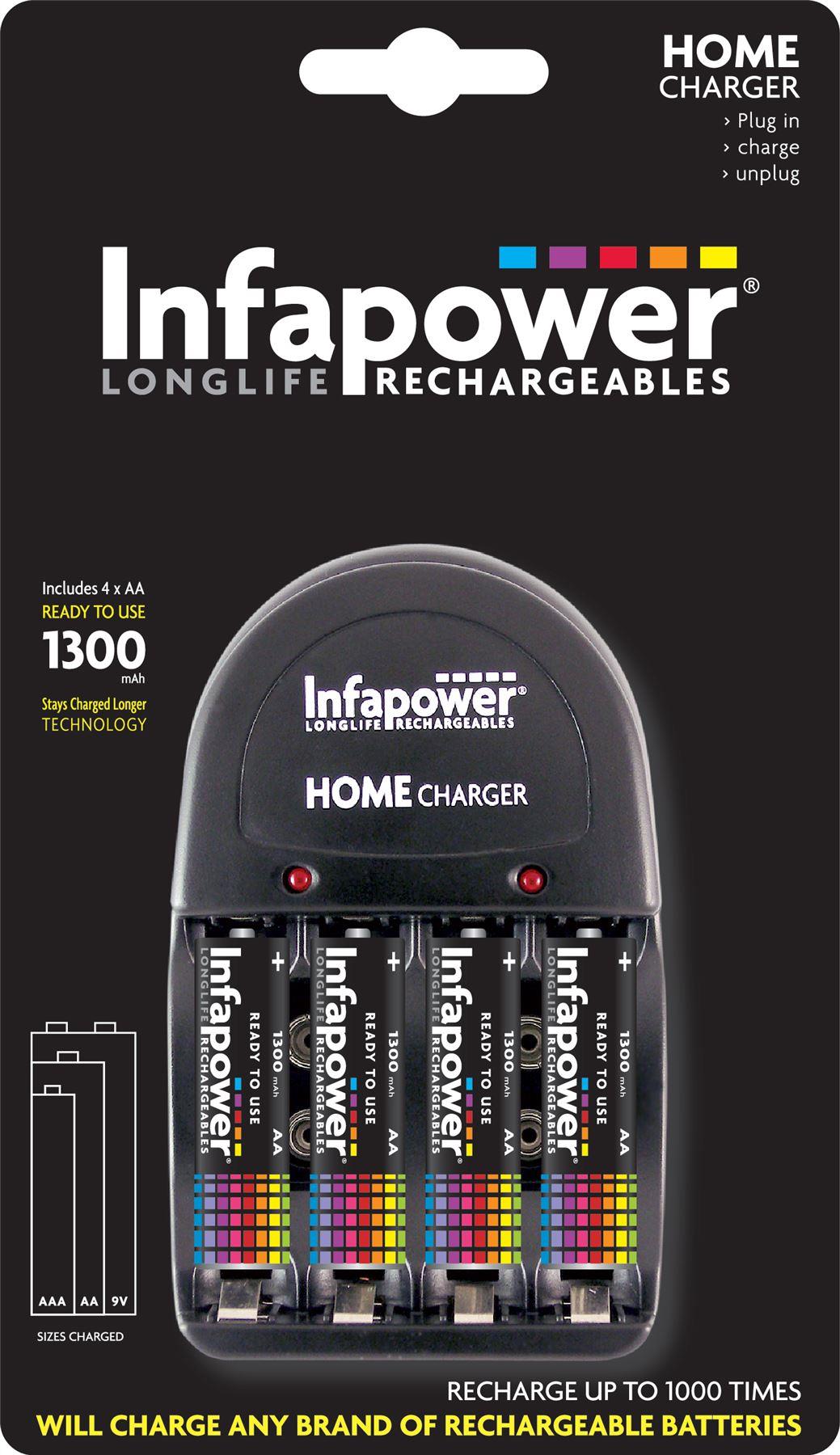 Infapower Home Charger + 4xAA 1300mAh Batteries included C001                                                                        (Pack of 6)