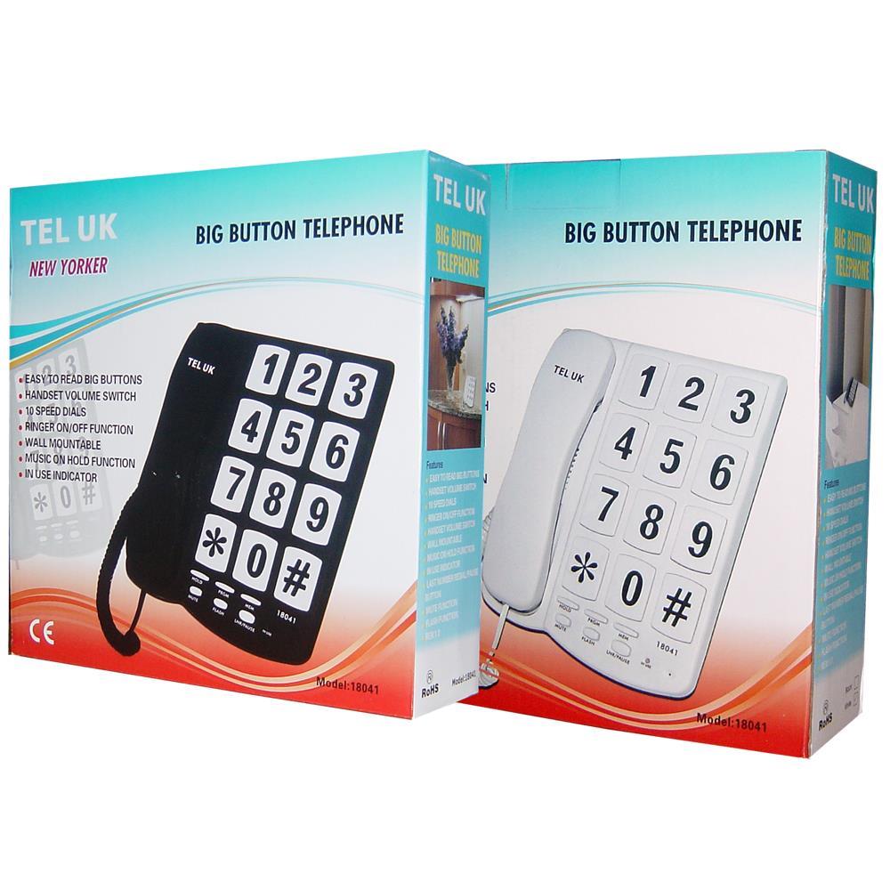 Tel UK New Yorker Big Button Corded Telephone - White