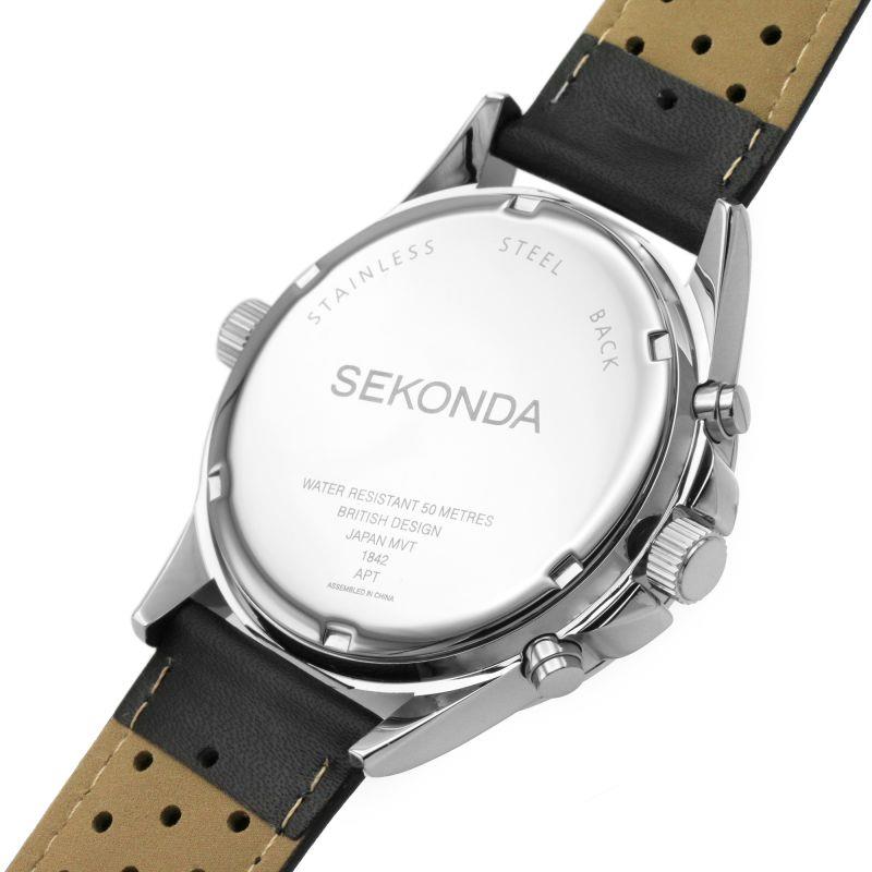 Sekonda Men's Black/silver dial and Black Leather strap Watch 1842