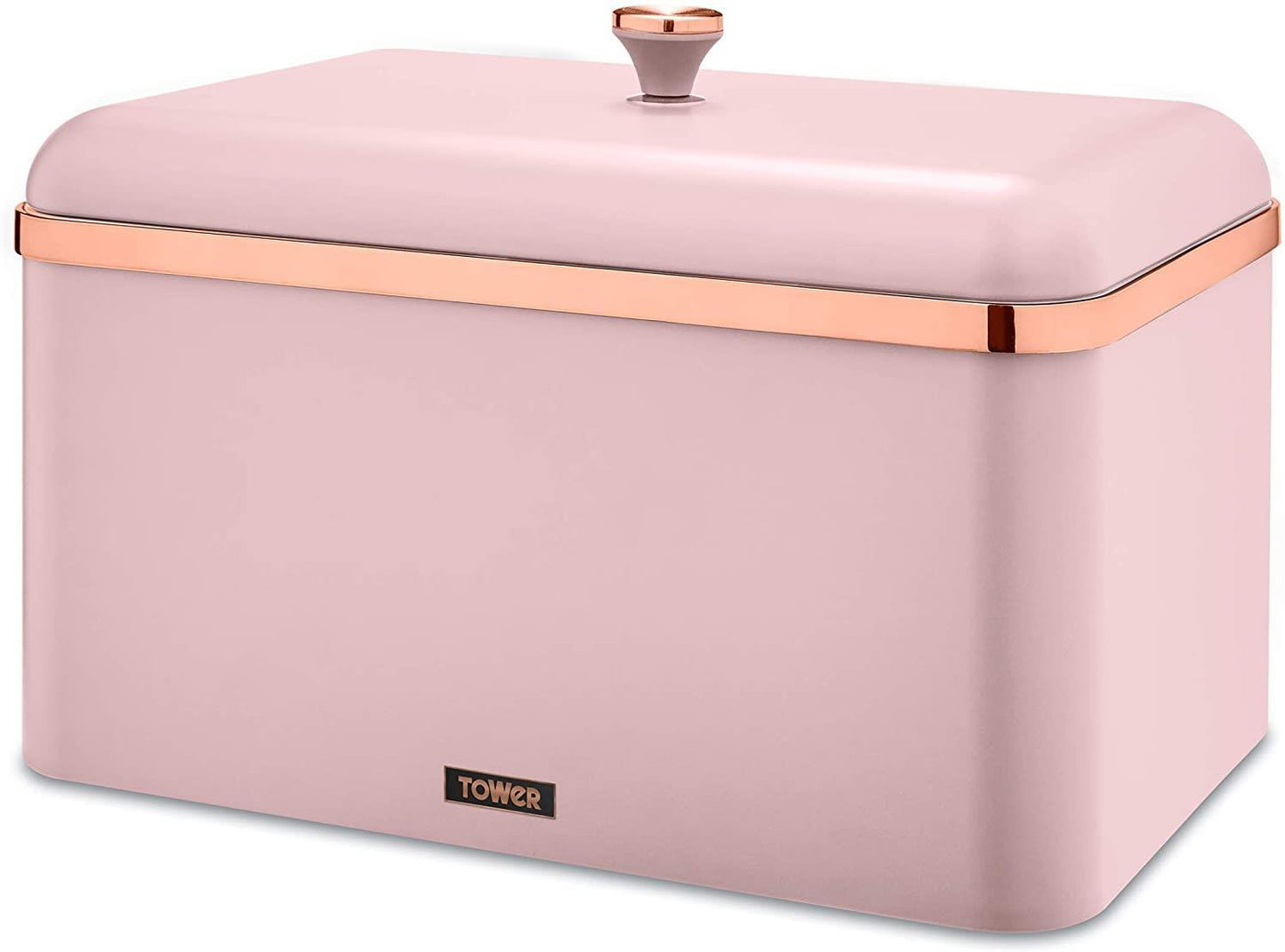 Tower T826130PNK Cavaletto Bread Bin Storage, Carbon Steel, Removable Lid, Marshmallow Pink and Rose Gold