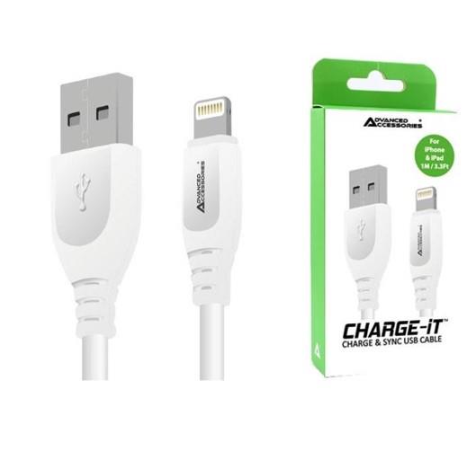 Advanced Accessories 1 Metre 8 Pin to USB Cable (iPhone)- White