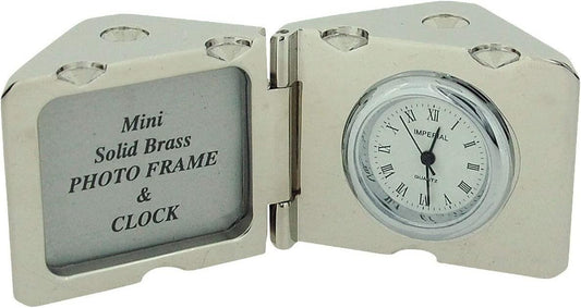 Miniature Clock Dice & Photo Frame Chrome Solid Brass IMP71S - CLEARANCE NEEDS RE-BATTERY
