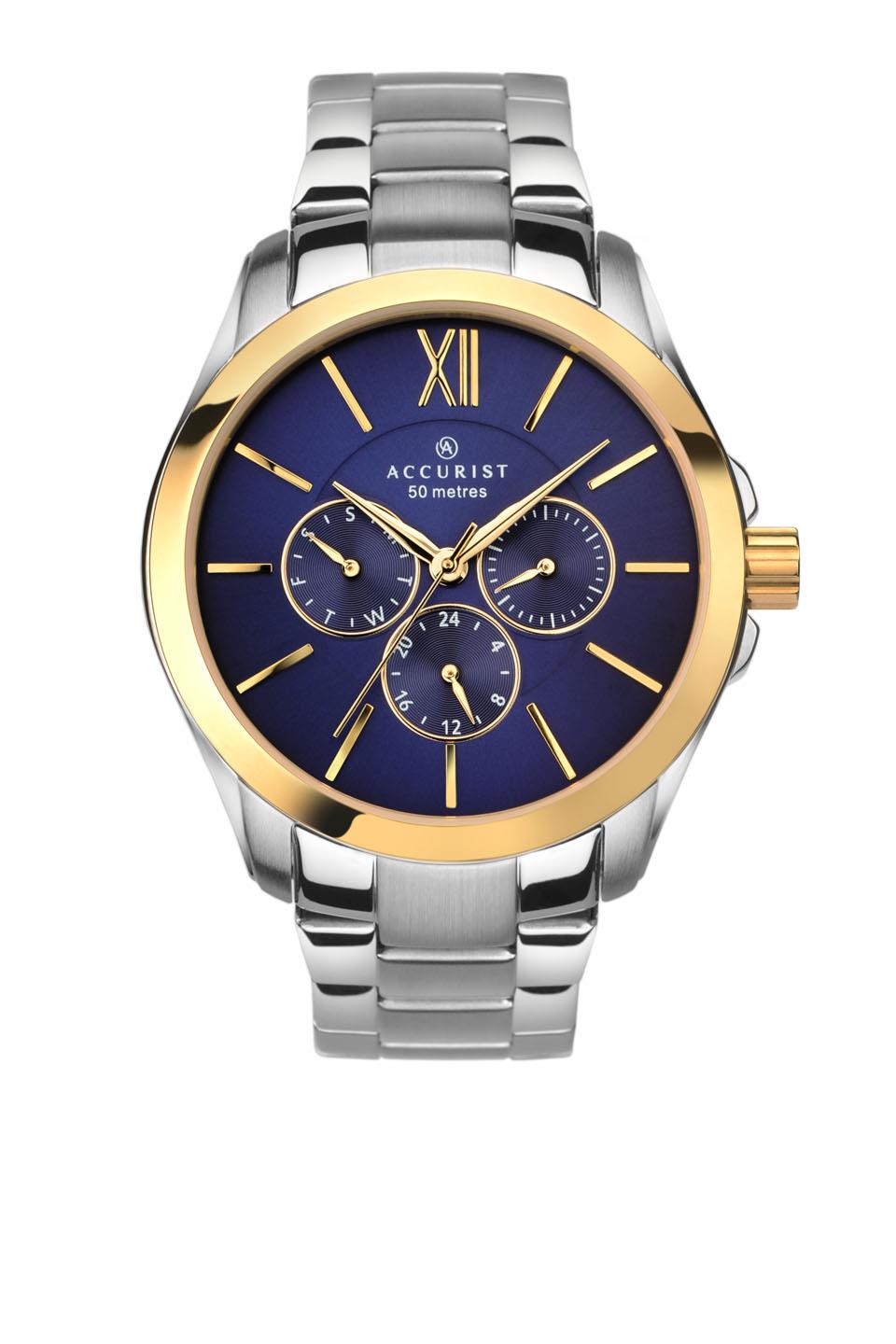 Accurist Men's chronograph Gold Plated Case Blue Dial Bracelet Wristwatch 7122