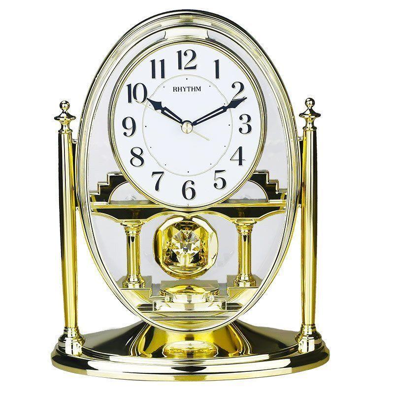 Rhythm Mantel Clock with Pendulum & Acrylic Decoration Gold