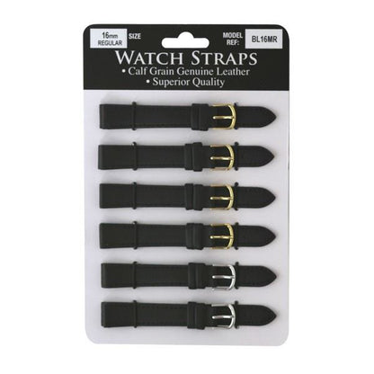 BLMR Regular Black Leather Watch Straps card of 6 Available sizes 8mm to 24mm