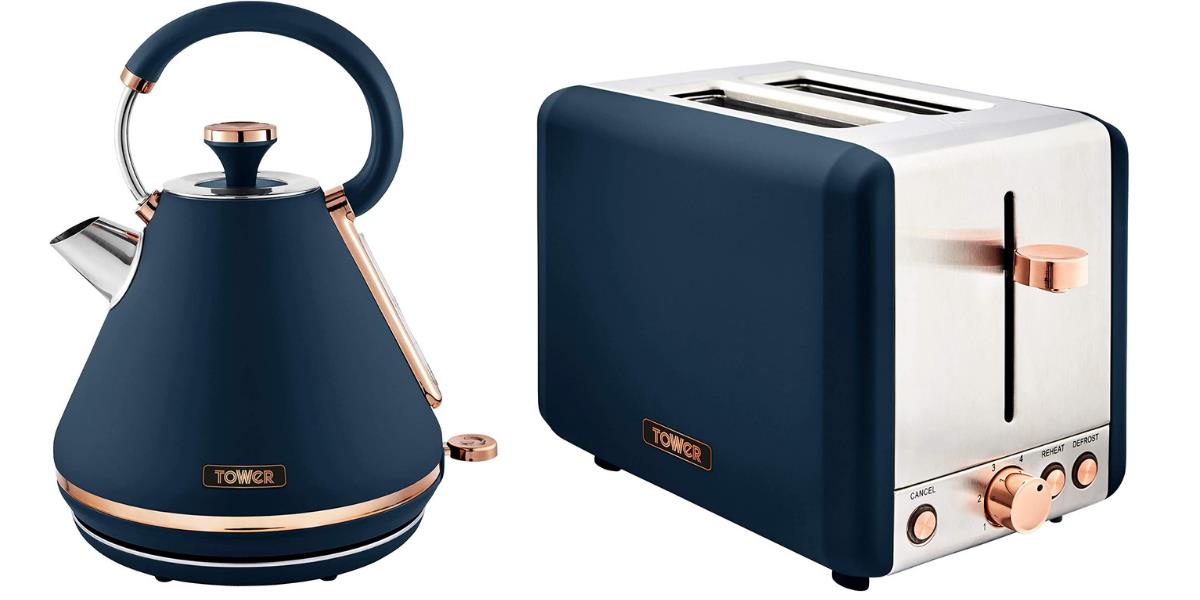 Tower Cavaletto Midnight Blue/Rose Gold Kettle & 2 Slice Toaster Set