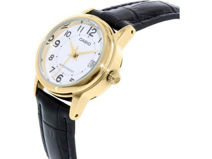 Casio Ladies Fashion White Dial Gold Case Leather Strap Watch Ltp-v001gl-7budf