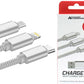 Advanced Accessories 3 in 1 USB Cable 10cm (8 Pin/USB-C/Micro)- Silver