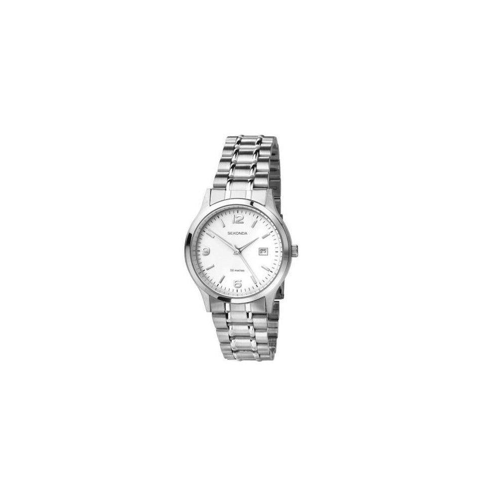 Sekonda Mens Basic Dated White Dial Stainless Steel Bracelet Watch - 3729