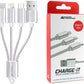Advanced Accessories 3 in 1 USB Cable 10cm (8 Pin/USB-C/Micro)- Silver