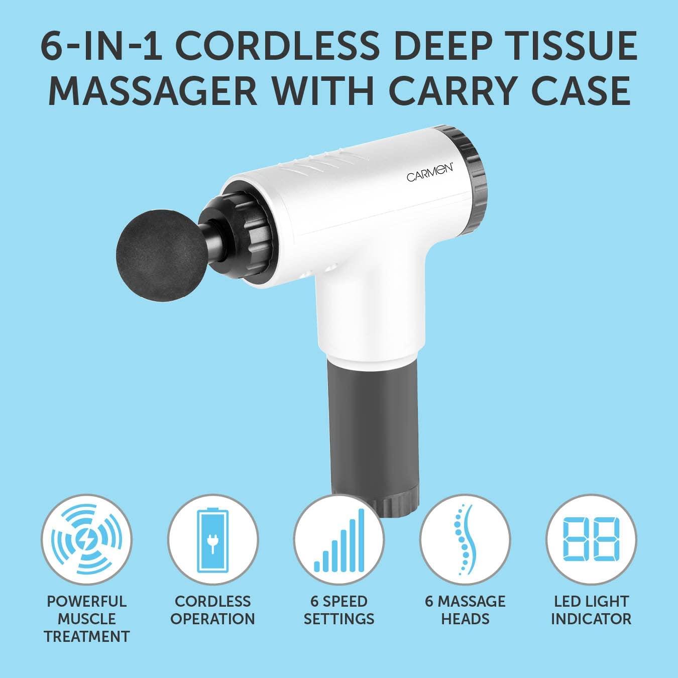 Carmen Massage Cordless Deep Tissue Massager with Carry Case- C82017