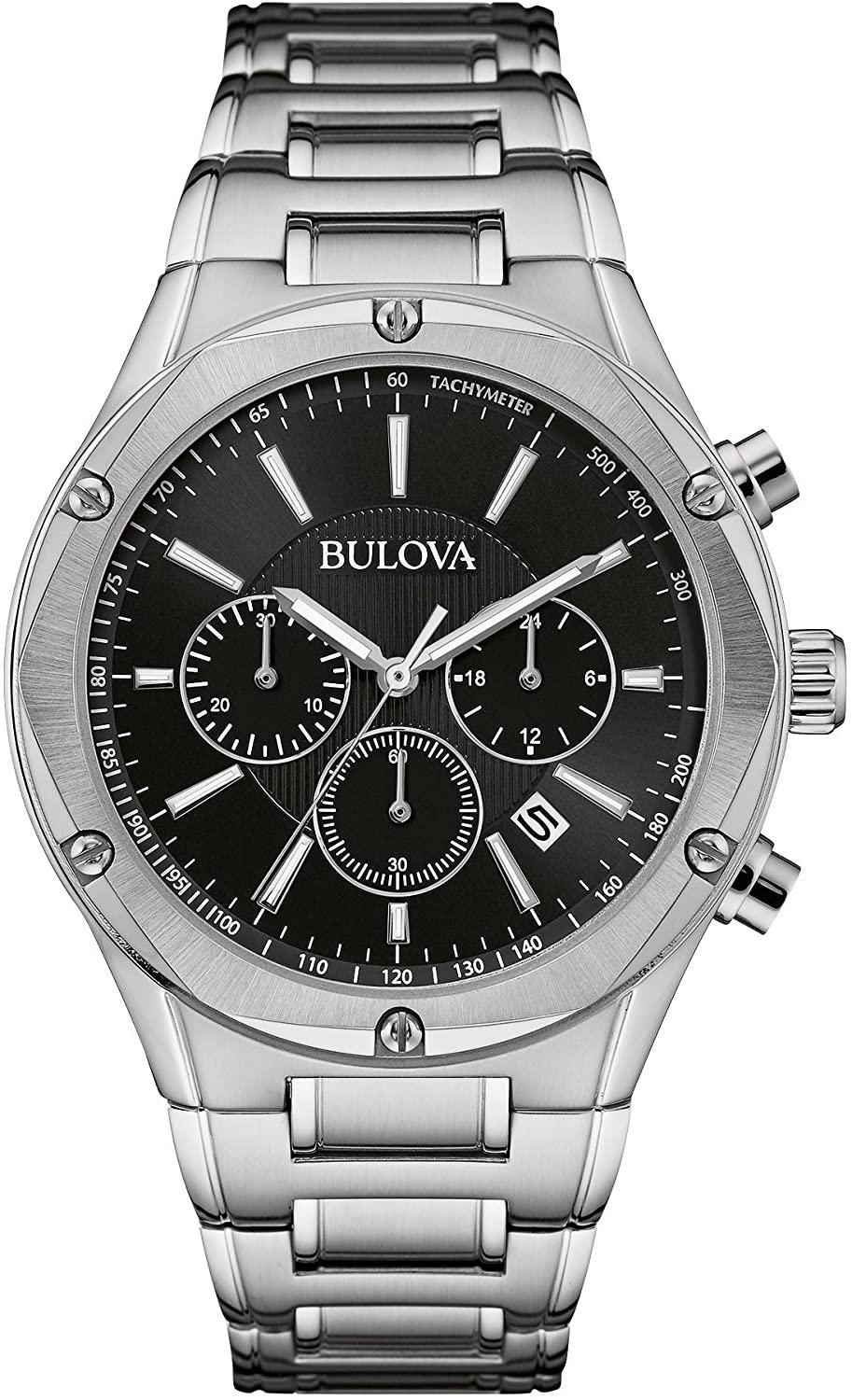 Bulova Men's Quartz Watch Black Dial Chronograph  Bracelet 96B247